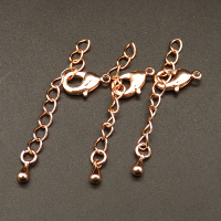 Brass Ends with Chain,Chain Extender and lobster Claw Clasps,Vacuum plating rose gold,Environmental protection,6x12+40mm,Hole:1mm,about 0.8g/pc,50 pcs/package,XFC00007aahl-L003