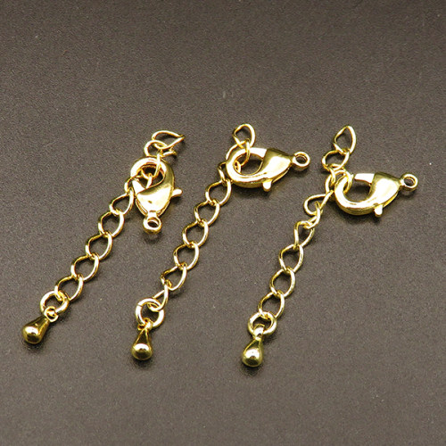 Brass Ends with Chain,Chain Extender and lobster Claw Clasps,Vacuum plating gold,Environmental protection,6x12+40mm,Hole:1mm,about 0.8g/pc,50 pcs/package,XFC00009aahl-L003