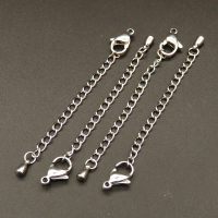 304 Stainless Steel Ends with Chain,Chain Extender and lobster Claw Clasps,True Color,6x12+60mm,Hole:1mm,about 1.0g/pc,20 pcs/package,XFC00014vail-L003