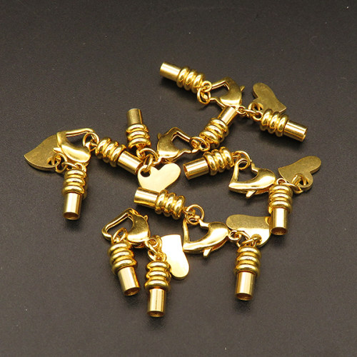 304 Stainless Steel Clasps,Heart Lobster Claw Clasps,Vacuum plating gold,10x45mm,Hole:3mm,about 4g/pc,10 pcs/package,XFCL00023vbnb-L003