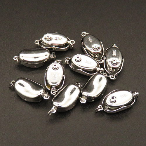 316 Stainless Steel Box Clasps,Ingot Pearl Necklace clasps,True Color,8x18mm,Hole:2mm,about 1.0g/pc,10 pcs/package,XFCL00060bbov-L003