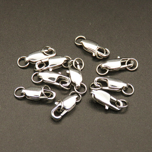 304 Stainless Steel Clasps,Lobster Claw Clasps,True Color,5x13mm,Hole:3mm,about 0.6g/pc,20 pcs/package,XFCL00069avja-L003