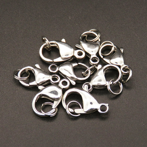 304 Stainless Steel Clasps,Lobster Claw Clasps,True Color,8x15mm,Hole:2mm,about 0.8g/pc,50 pcs/package,XFCL00071aaha-L003
