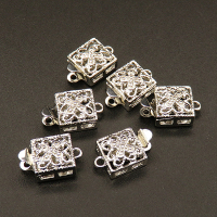 Brass Box Clasps,Single hole,Hollow Clover,Square,Plating white K Gold,9x14mm,Hole:1mm,about 1.0g/pc,50 pcs/package,XFCL00144vabob-L003