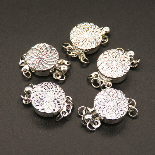 Brass Box Clasps,Flated round,Flower,Three holes,Plating white K Gold,11*16mm,Hole:2mm,about 1.5g/pc,50 pcs/package,XFCL00146vabob-L003