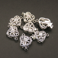 Brass Box Clasps,Hollow Heart,Single hole,Plating white K Gold,12*16mm,Hole:1mm,about 1.5g/pc,50 pcs/package,XFCL00154vabob-L003