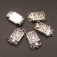Brass Box Clasps,Three holes,Hollow,Square,Plating white K Gold,8*15mm,Hole:2mm,about 0.7g/pc,50 pcs/package,XFCL00178aaha-L003