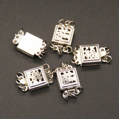 Brass Box Clasps,Three holes,Hollow,Square,Plating white K Gold,8*15mm,Hole:2mm,about 0.7g/pc,50 pcs/package,XFCL00180aaha-L003