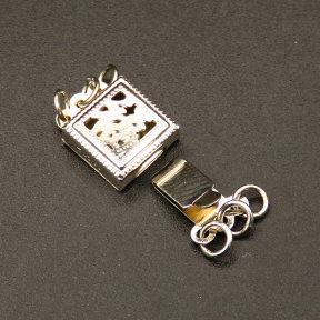 Brass Box Clasps,Three holes,Hollow,Square,Plating white K Gold,8*15mm,Hole:2mm,about 0.7g/pc,50 pcs/package,XFCL00180aaha-L003