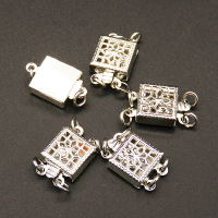 Brass Box Clasps,Two holes,Hollow,Square,Plating white K Gold,8*15mm,Hole:2mm,about 0.7g/pc,50 pcs/package,XFCL00182aaha-L003