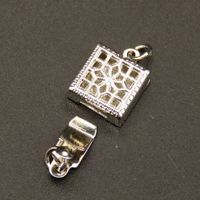 Brass Box Clasps,Single hole,Hollow,Square,Plating white K Gold,8*15mm,Hole:2mm,about 0.7g/pc,50 pcs/package,XFCL00184aaha-L003