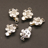 Brass Box Clasps,Single hole,Hollow,Flower,Plating white K Gold,8*14mm,Hole:2mm,about 1.0g/pc,50 pcs/package,XFCL00186vablb-L003