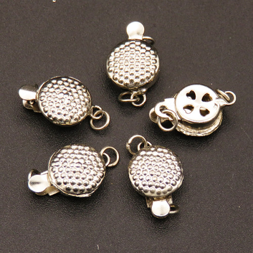 Brass Box Clasps,Flated round,Single hole,Plating white K Gold,9*14mm,Hole:2mm,about 1.0g/pc,50 pcs/package,XFCL00188vablb-L003