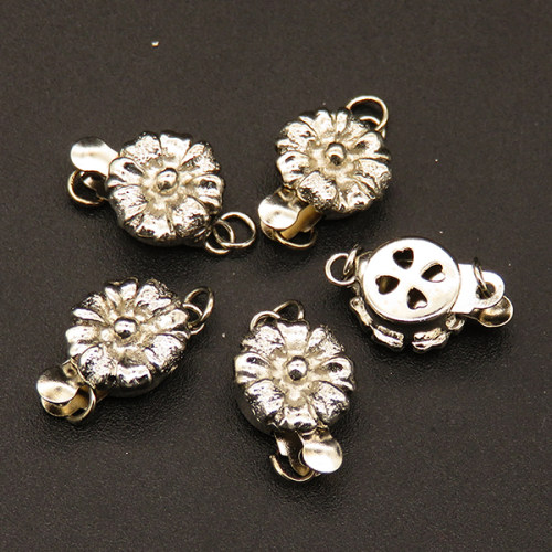 Brass Box Clasps,Single hole,Flower,Plating white K Gold,9*13mm,Hole:2mm,about 1.0g/pc,50 pcs/package,XFCL00190vablb-L003