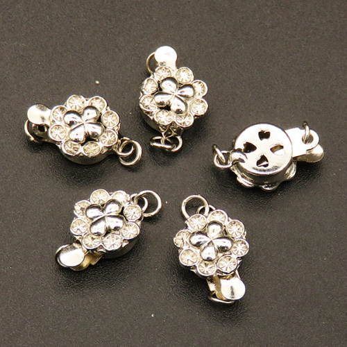 Brass Box Clasps,Single hole,Flower,Plating white K Gold,9*13mm,Hole:2mm,about 1.0g/pc,50 pcs/package,XFCL00192vablb-L003