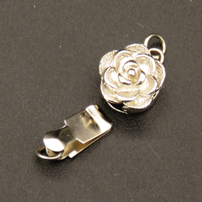 Brass Box Clasps,Single hole,Flower,Plating white K Gold,9*14mm,Hole:2mm,about 1.0g/pc,50 pcs/package,XFCL00194vablb-L003