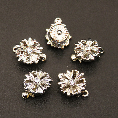 Brass Box Clasps,Single hole,Flower,Plating white K Gold,10*14mm,Hole:1mm,about 1.5g/pc,50 pcs/package,XFCL00210aaha-L003