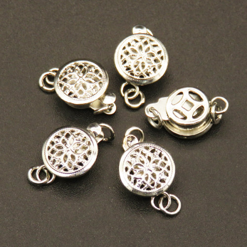 Brass Box Clasps,Flated round,Single hole,Hollow,Plating white K Gold,9*13mm,Hole:2mm,about 0.5g/pc,50 pcs/package,XFCL00222aaha-L003