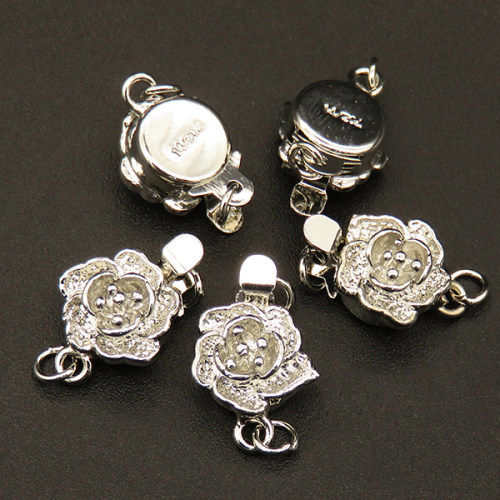 Brass Box Clasps,Single hole,Flower,Plating white K Gold,10*15mm,Hole:2mm,about 1.0g/pc,50 pcs/package,XFCL00244aahi-L003