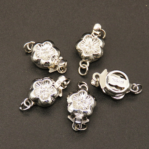 Brass Box Clasps,Single hole,Flower,Plating white K Gold,9*14mm,Hole:2mm,about 1.0g/pc,50 pcs/package,XFCL00246aahi-L003