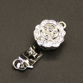 Brass Box Clasps,Single hole,Flower,Plating white K Gold,10*16mm,Hole:2mm,about 1.5g/pc,50 pcs/package,XFCL00250aahj-L003