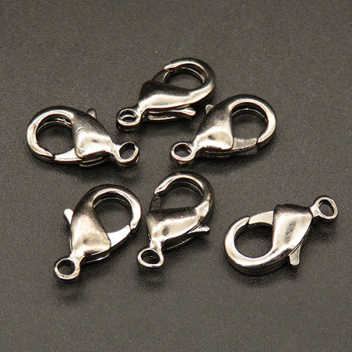 Brass Clasps,Lobster Claw Clasps,Plating gun black,8*15mm,Hole:2mm,about 0.9g/pc,100 pcs/package,XFCL00261vabkb-L003