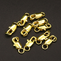 Brass Clasps,Lobster Claw Clasps,Plating gold,4x10mm,Hole:2mm,about 0.4g/pc,100 pcs/package,XFCL00270vabjb-L003