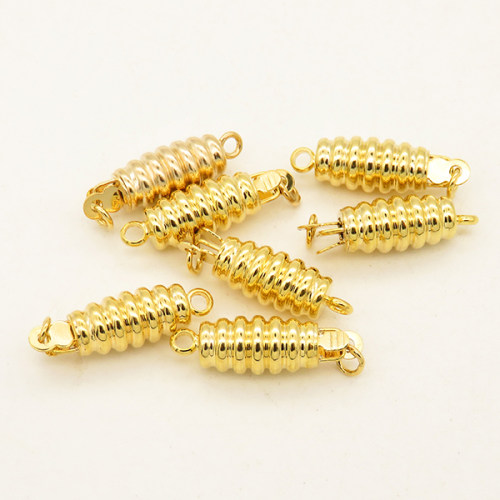 Brass Box Clasps,Spiral column,Plating gold,6*19mm,Hole:1mm,about 1.5g/pc,50 pcs/package,XFCL00295aaha-L003