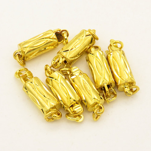 Brass Box Clasps,Batch of flowers,Cylinder,Plating gold,5*15mm,Hole:2mm,about 1.0g/pc,50 pcs/package,XFCL00297aaha-L003