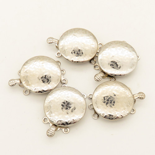 Brass Box Clasps,Flated round,Three holes,Textured,Plating white K Gold,18x22mm,Hole:1mm,about 2g/pc,50 pcs/package,XFCL00318vabob-L003