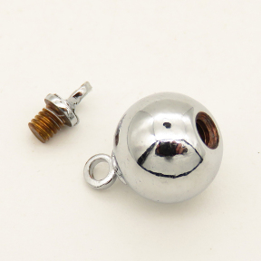 Brass Screw Clasps,Round,Single hole,Chrome plating,9*15mm,Hole:2mm,about 3g/pc,50 pcs/package,XFCL00333aaha-L003