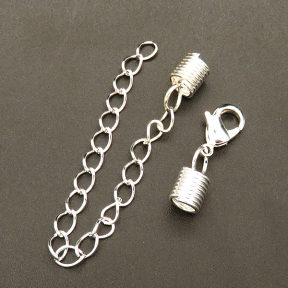 Brass Ends with Chain,Lobster Claw Clasps, End,Chain,Plating silver,Lobster Claw Clasps:7*10mm,End:5*6mm,Chain:73mm,Hole:4mm,about 2g/pc,50 pcs/package,XFC00026vabob-L003