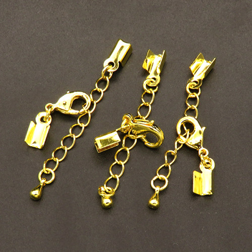 Brass Ends with Chain,Lobster Claw Clasps,End,Chain,Plating Gold,Lobster Claw Clasps:7*10mm,End:4*5mm,Chain:41mm,Hole:4mm,about 1.5g/pc,50 pcs/package,XFC00032aaha-L003