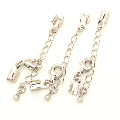 Brass Ends with Chain,Lobster Claw Clasps,End,Chain,Plating White K Gold,Lobster Claw Clasps:7*10mm,End:4*5mm,Chain:45mm,Hole:4mm,about 1.4g/pc,50 pcs/package,XFC00034aaha-L003