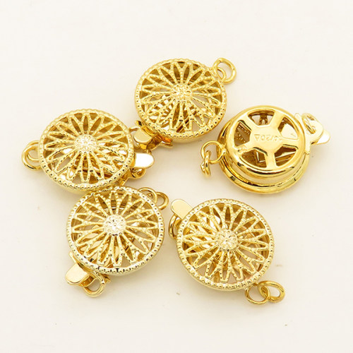 Brass Box Clasps,Flated round,Single hole,Hollow,Plating Gold,12mm,Hole:2mm,about 1g/pc,50 pcs/package,XFCL00339aaha-L003