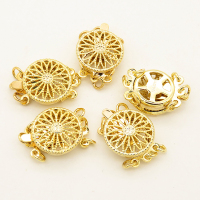 Brass Box Clasps,Flated round,Three holes,Hollow,Plating Gold,12mm,Hole:2mm,about 1g/pc,50 pcs/package,XFCL00341aahj-L003