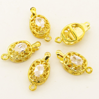Brass Box Clasps,Flated Oval,Single hole,Hollow,Plating Gold,9*11mm,Hole:1.5mm,about 1.5g/pc,50 pcs/package,XFCL00343aaha-L003