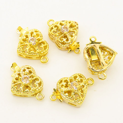 Brass Box Clasps,Heart,Single hole,Hollow,Plating Gold,11*12mm,Hole:1.5mm,about 1.5g/pc,50 pcs/package,XFCL00345aaha-L003