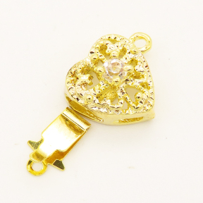 Brass Box Clasps,Heart,Single hole,Hollow,Plating Gold,11*12mm,Hole:1.5mm,about 1.5g/pc,50 pcs/package,XFCL00345aaha-L003