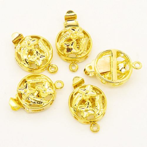 Brass Box Clasps,Clover,Single hole,Hollow,Plating Gold,12mm,Hole:1mm,about 1.5g/pc,50 pcs/package,XFCL00351aaha-L003