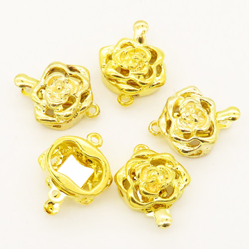 Brass Box Clasps,Flower,Single hole,Hollow,Plating Gold,13mm,Hole:1mm,about 2g/pc,50 pcs/package,XFCL00353aaha-L003