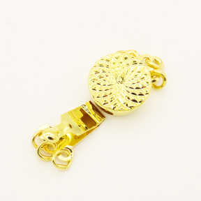 Brass Box Clasps,Flated round,Corrugated,Three holes,Plating Gold,11mm,Hole:2mm,about 2g/pc,50 pcs/package,XFCL00355aaha-L003