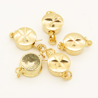 Brass Box Clasps,Flated round,Corrugated,Single hole,Plating Gold,9mm,Hole:2mm,about 2g/pc,50 pcs/package,XFCL00357aaha-L003