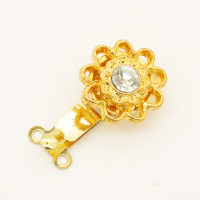 Brass Box Clasps,Rhinestone,Flower,Two holes,Hollow,Plating Gold,12mm,Hole:1mm,about 2g/pc,50 pcs/package,XFCL00361aaha-L003