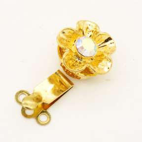 Brass Box Clasps,Rhinestone,Flower,Three holes,Hollow,Plating Gold,10mm,Hole:1mm,about 1.5g/pc,50 pcs/package,XFCL00363aaha-L003