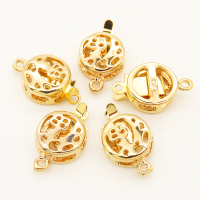 Brass Box Clasps,Flated Oval,Single hole,Hollow,Plating Gold,9mm,Hole:1mm,about 1g/pc,50 pcs/package,XFCL00367aaha-L003