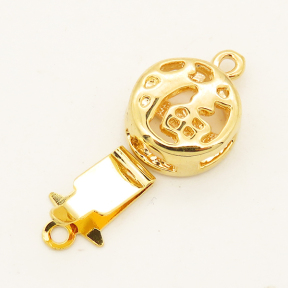 Brass Box Clasps,Flated Oval,Single hole,Hollow,Plating Gold,9mm,Hole:1mm,about 1g/pc,50 pcs/package,XFCL00367aaha-L003
