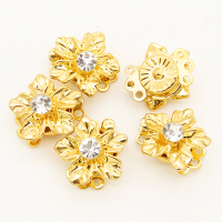 Brass Box Clasps,Rhinestone,Flower,Three holes,Plating Gold,14mm,Hole:1mm,about 2g/pc,50 pcs/package,XFCL00369aaha-L003
