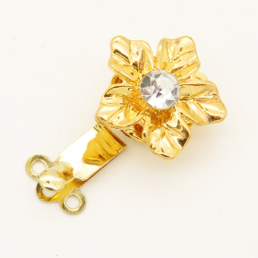 Brass Box Clasps,Rhinestone,Flower,Three holes,Plating Gold,14mm,Hole:1mm,about 2g/pc,50 pcs/package,XFCL00369aaha-L003