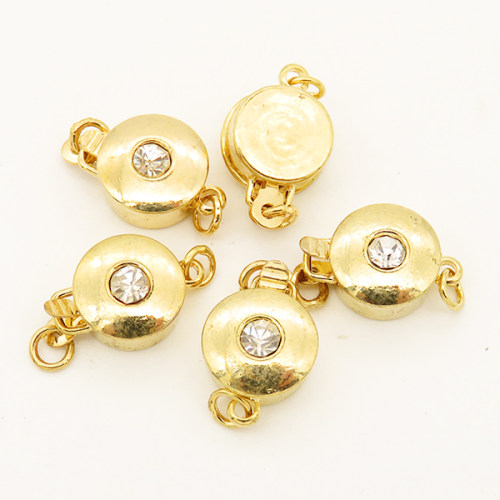 Brass Box Clasps,Rhinestone,Flated round,Single hole,Plating Gold,9mm,Hole:2mm,about 2g/pc,50 pcs/package,XFCL00373aaha-L003